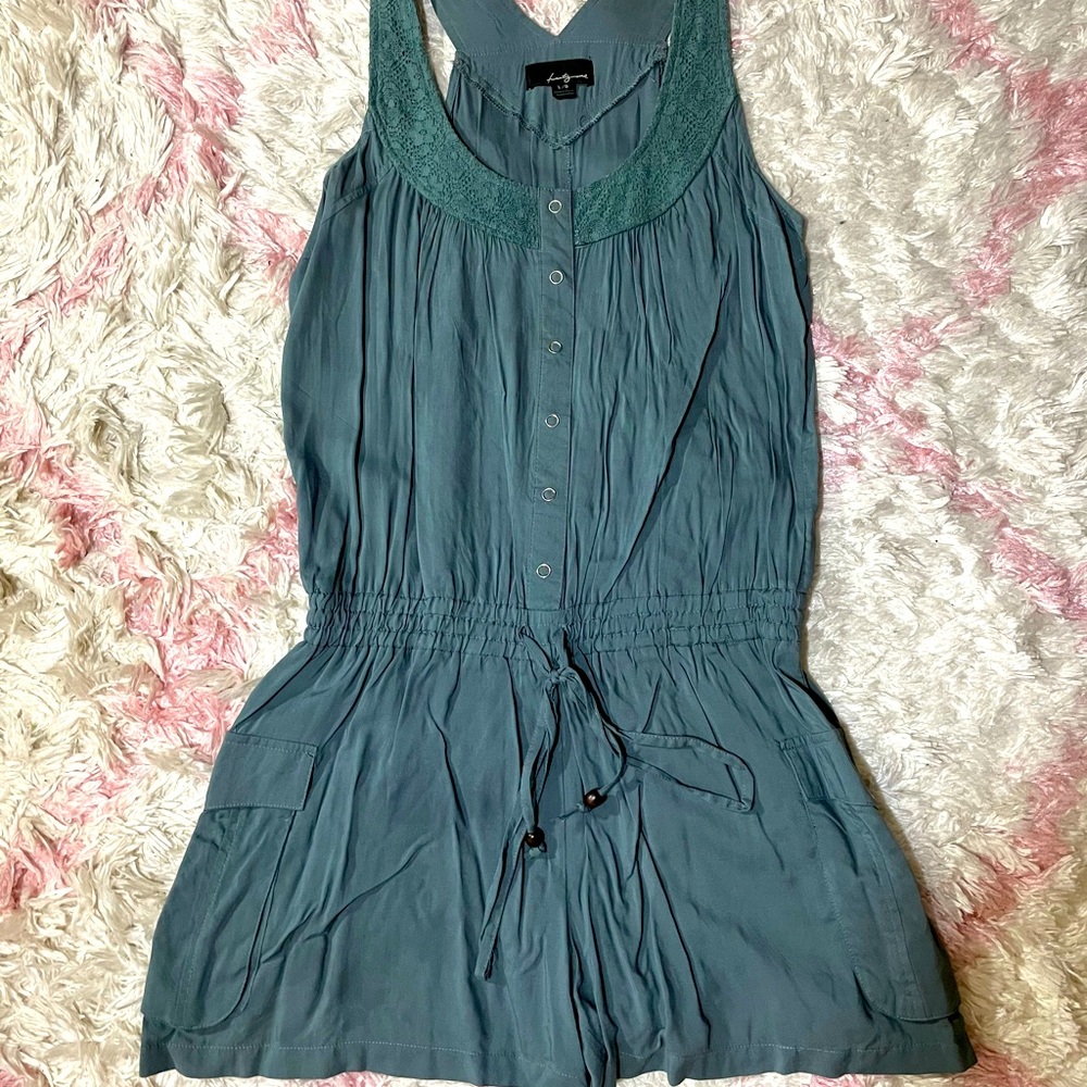 Teal romper with lace details
